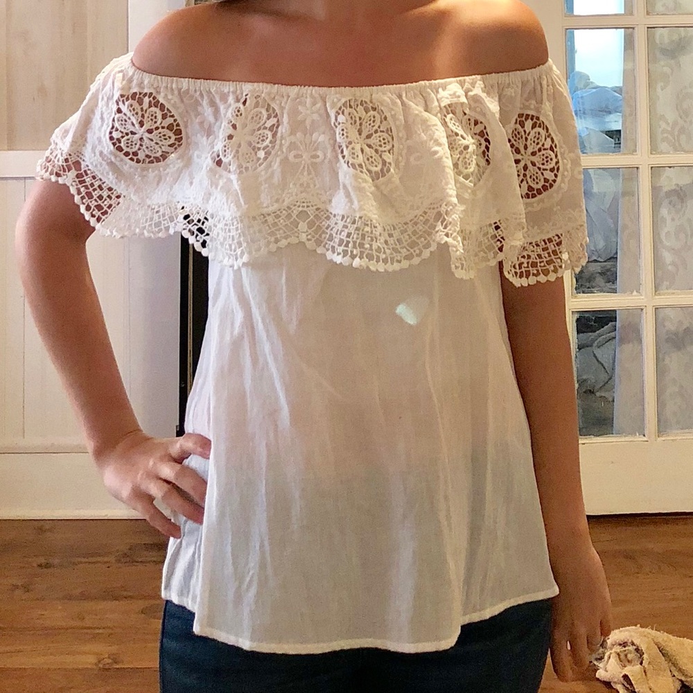 White lace off the shoulder top.